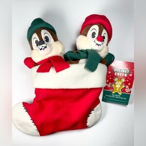 Walt Disney Chip n' Dale Double Stuffed Christmas Stocking 10" Brand New w Tags!